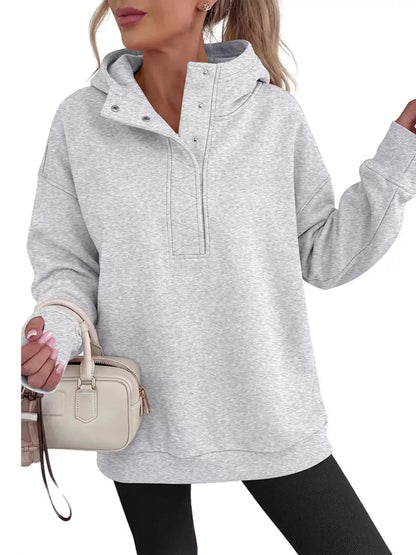 Half Snap Dropped Shoulder Hoodie - Bitsy Gypsy Boutique