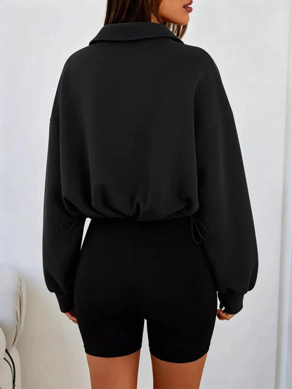 Half Zip Drawstring Hem Sweatshirt - Bitsy Gypsy Boutique