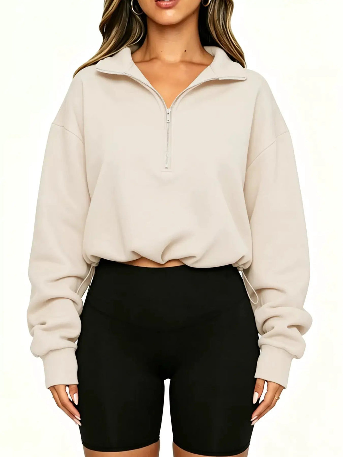 Half Zip Drawstring Hem Sweatshirt - Bitsy Gypsy Boutique