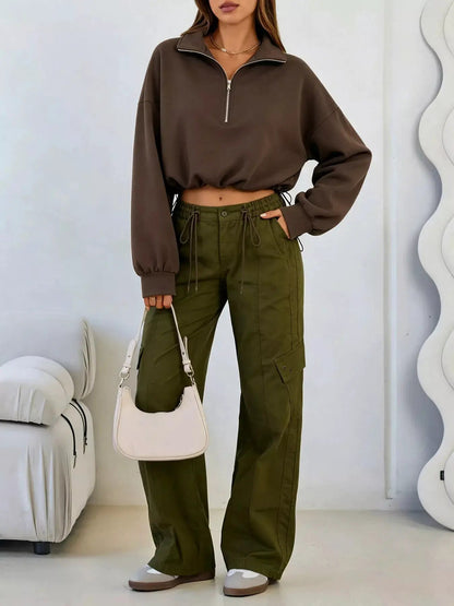 Half Zip Drawstring Hem Sweatshirt - Bitsy Gypsy Boutique