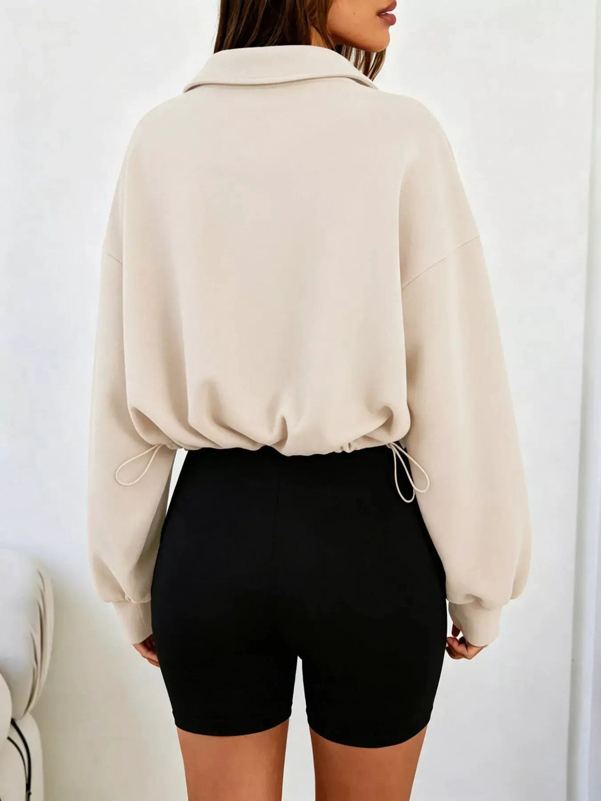 Half Zip Drawstring Hem Sweatshirt - Bitsy Gypsy Boutique