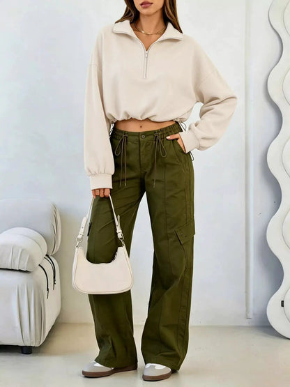 Half Zip Drawstring Hem Sweatshirt - Bitsy Gypsy Boutique