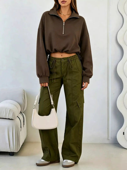 Half Zip Drawstring Hem Sweatshirt - Bitsy Gypsy Boutique
