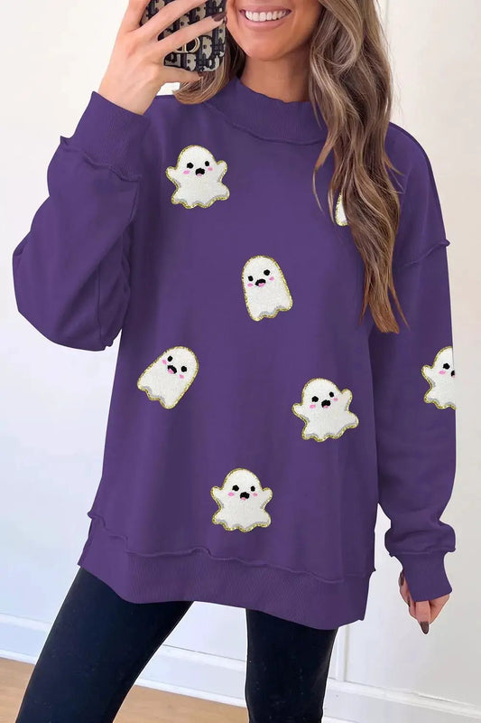 Halloween Ghost Mock Neck Tunic Sweatshirt - Bitsy Gypsy Boutique
