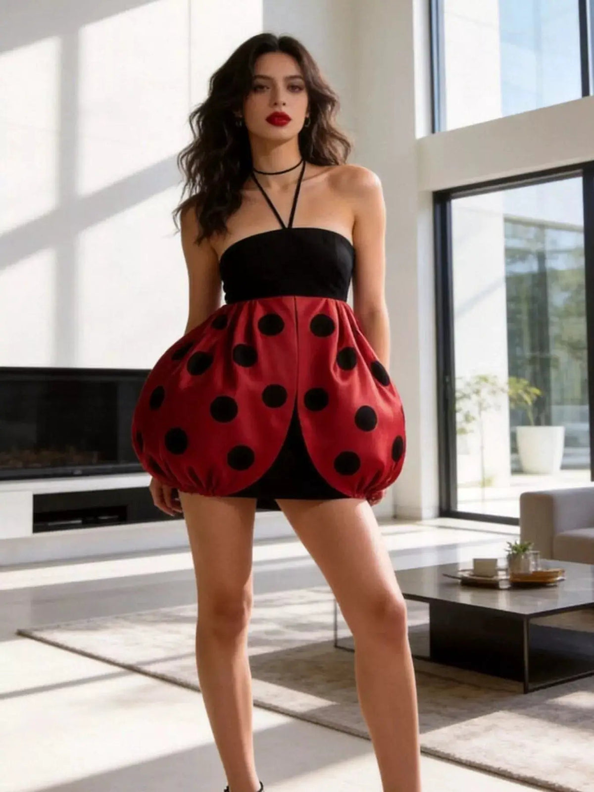 Halloween Ladybug Halter Neck Bubble Dress - Bitsy Gypsy Boutique