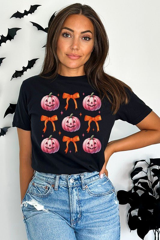 Halloween Pink Jack O Lantern Orange Bow Tee - Bitsy Gypsy Boutique