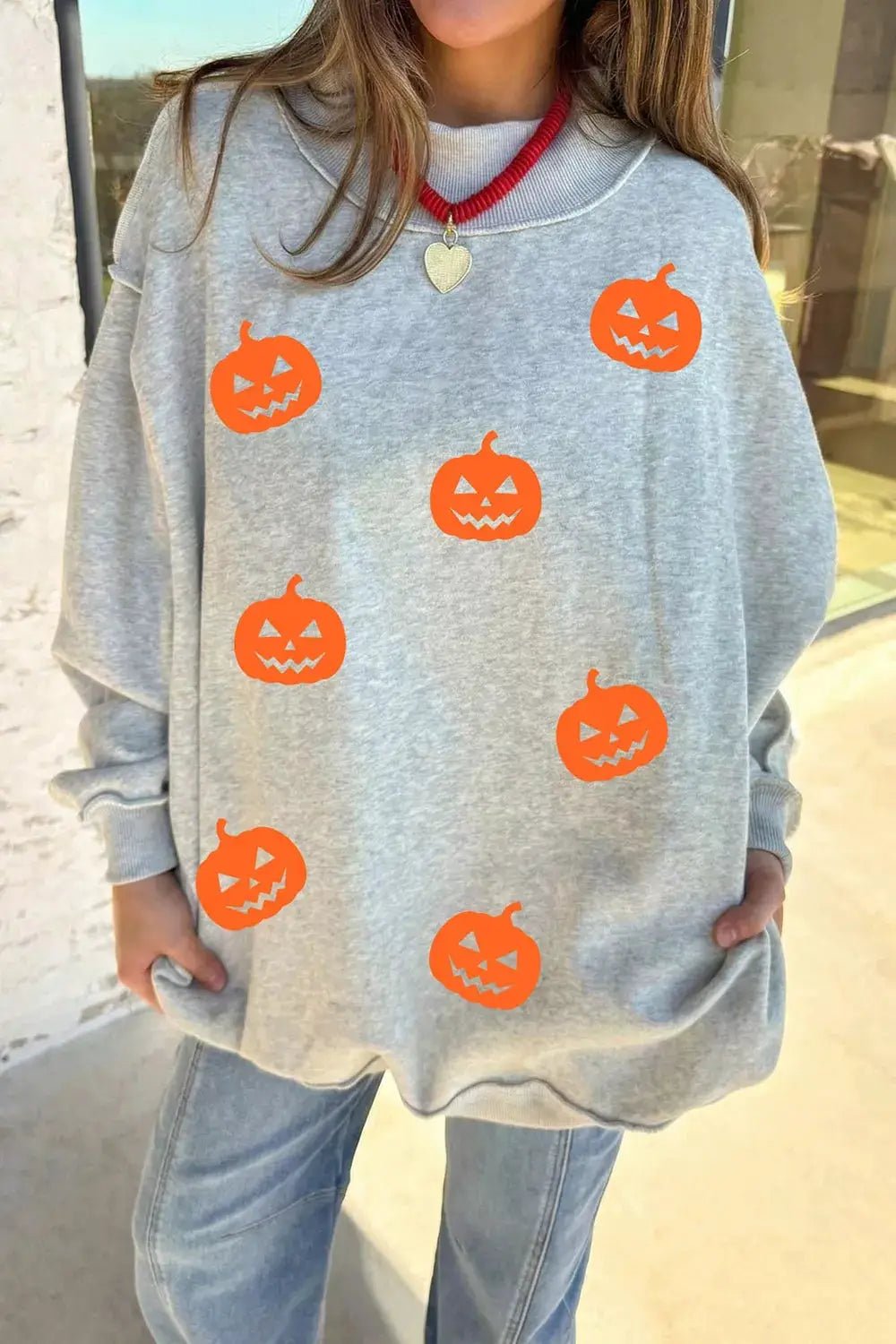 Halloween Pumpkin Face Print Mock Neck Reversible Sweatshirt - Bitsy Gypsy Boutique