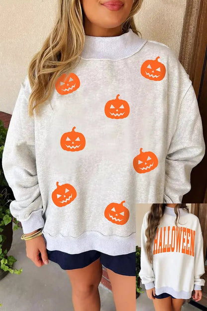 Halloween Pumpkin Face Print Mock Neck Reversible Sweatshirt - Bitsy Gypsy Boutique