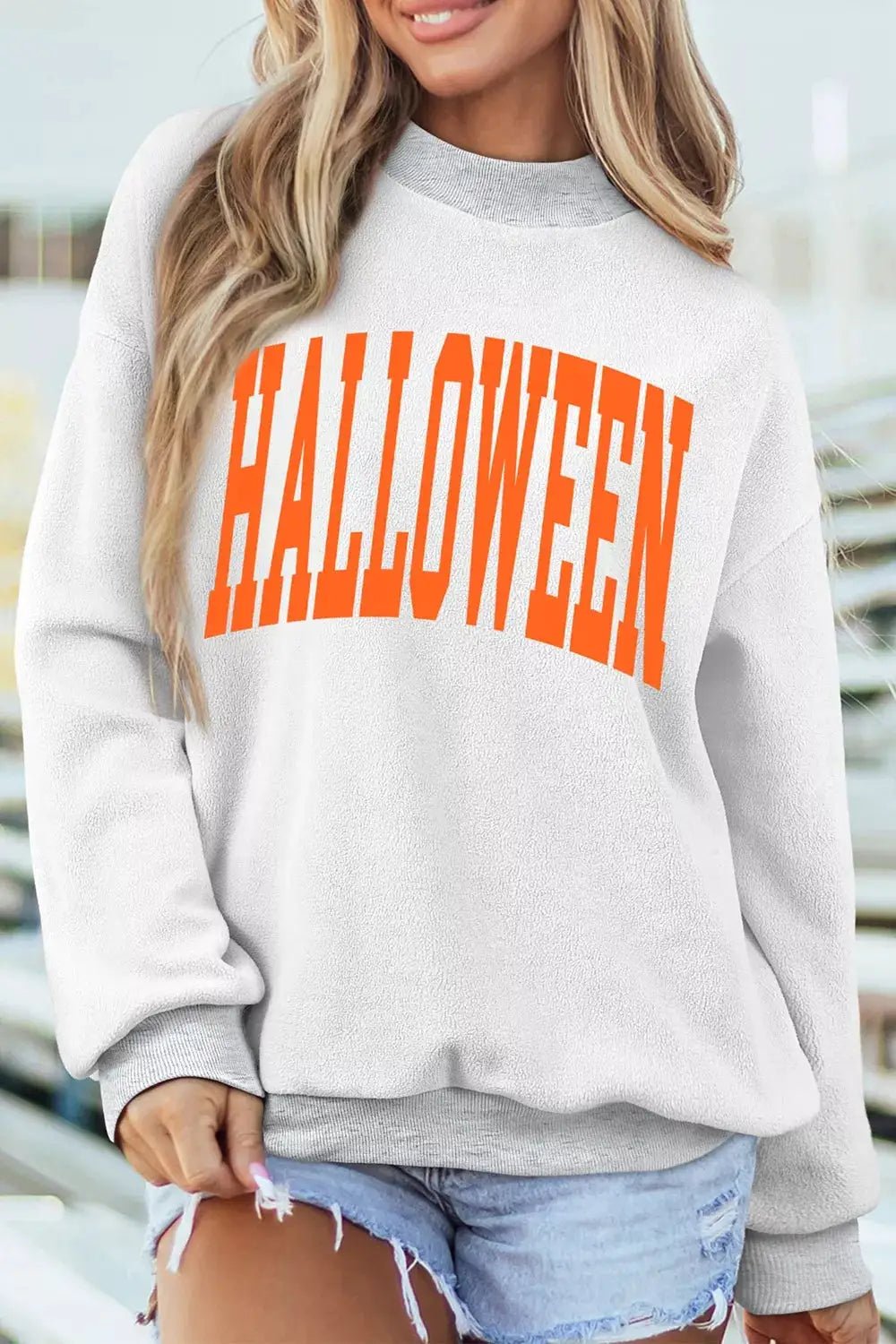 Halloween Pumpkin Face Print Mock Neck Reversible Sweatshirt - Bitsy Gypsy Boutique