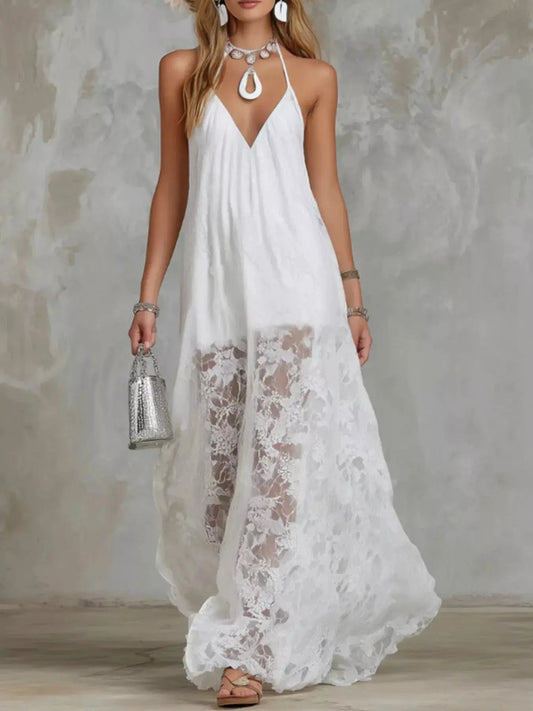Halter Neck Lace Hem Maxi Dress - Bitsy Gypsy Boutique