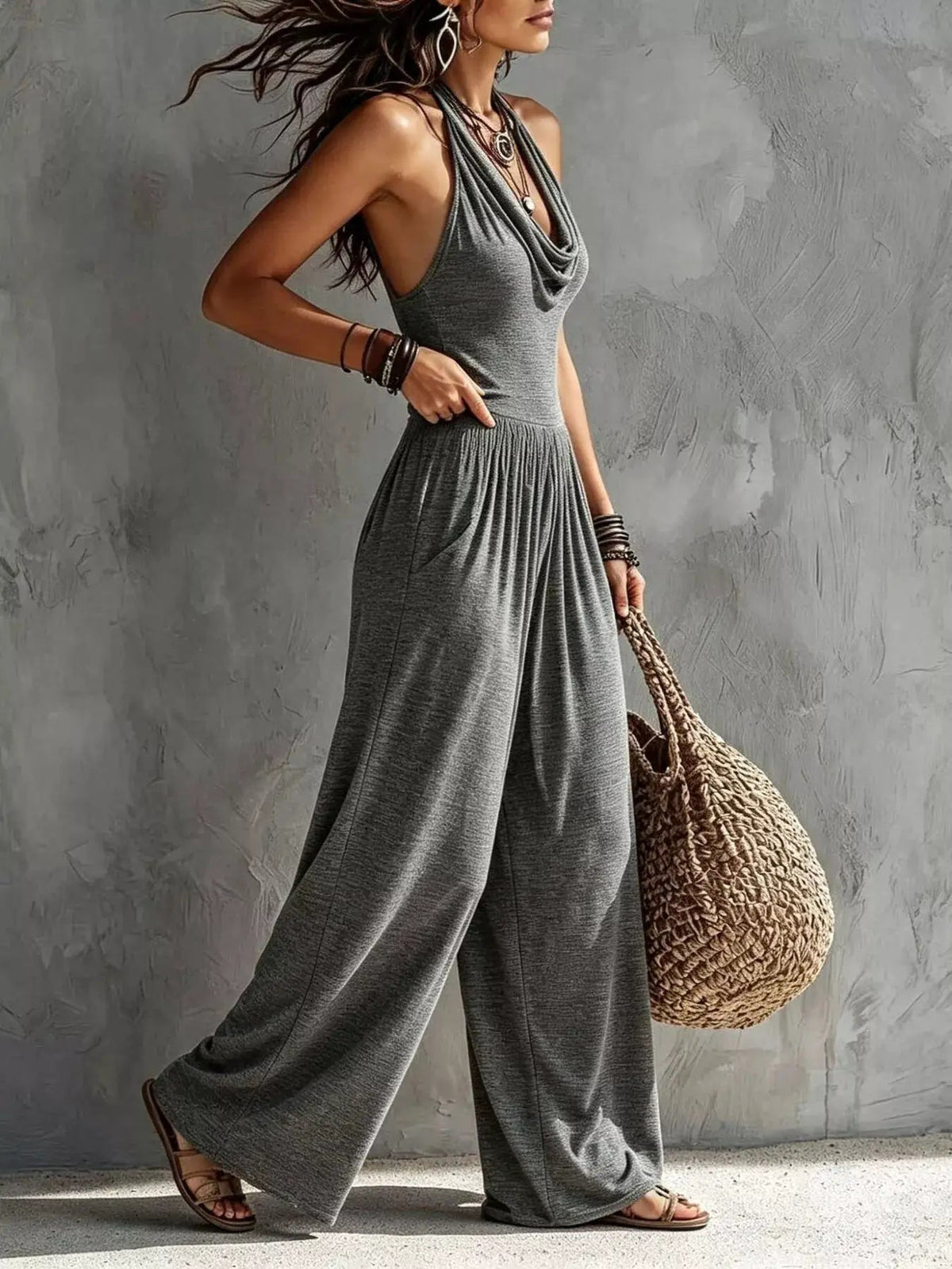 Halter Neck Wide-Leg Jumpsuit - Bitsy Gypsy Boutique