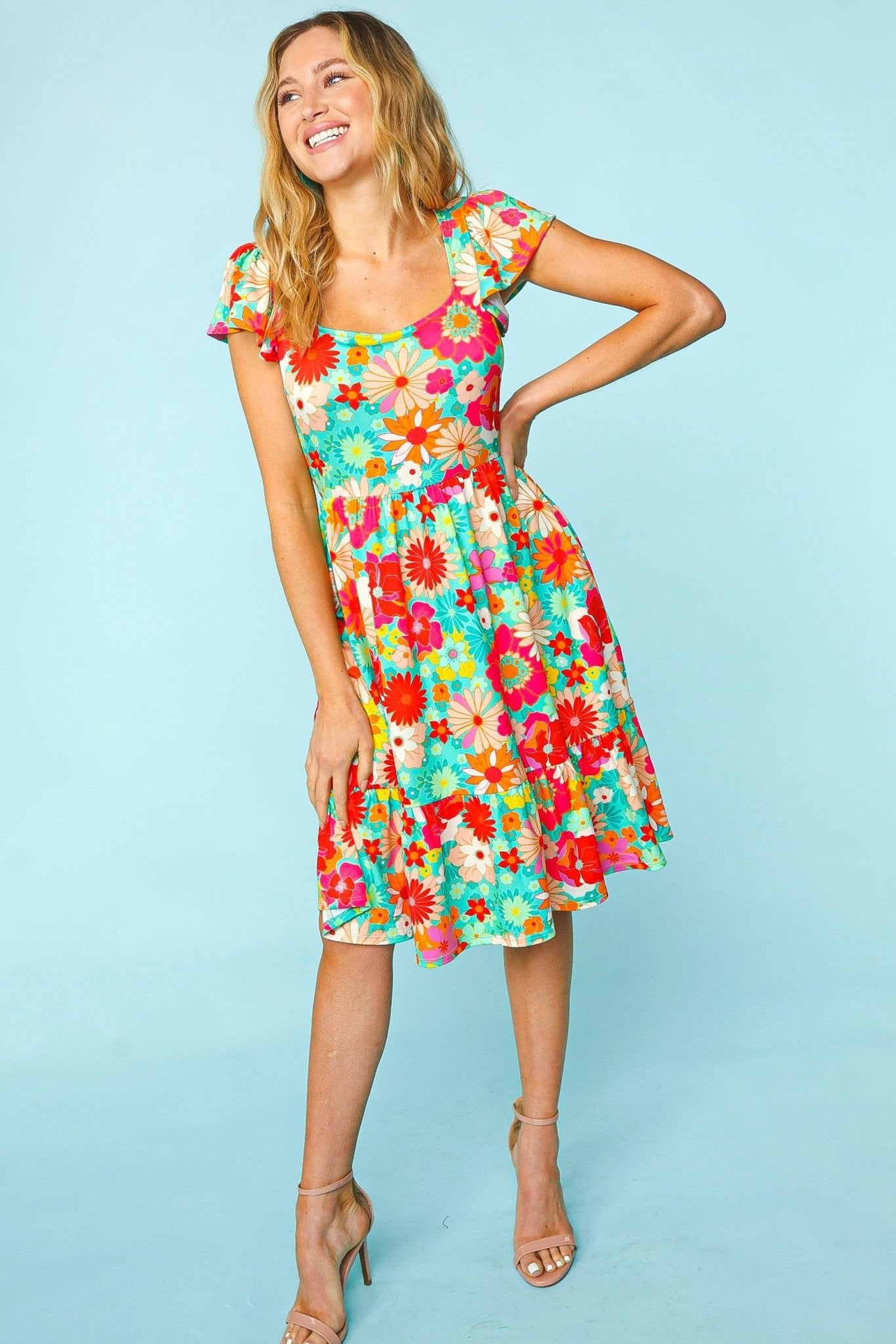 Haptics Floral Square Neck Short Sleeve Dress - Bitsy Gypsy Boutique