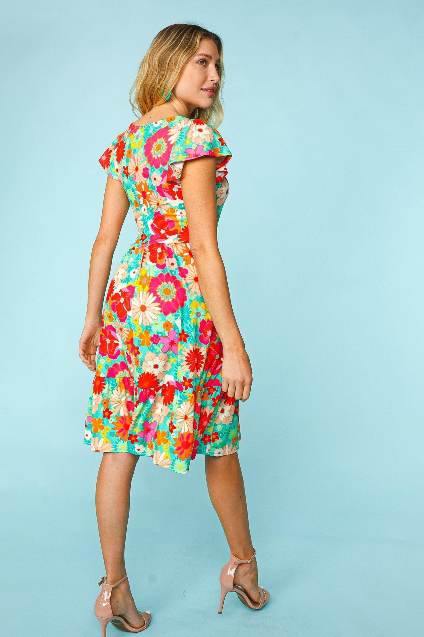 Haptics Floral Square Neck Short Sleeve Dress - Bitsy Gypsy Boutique