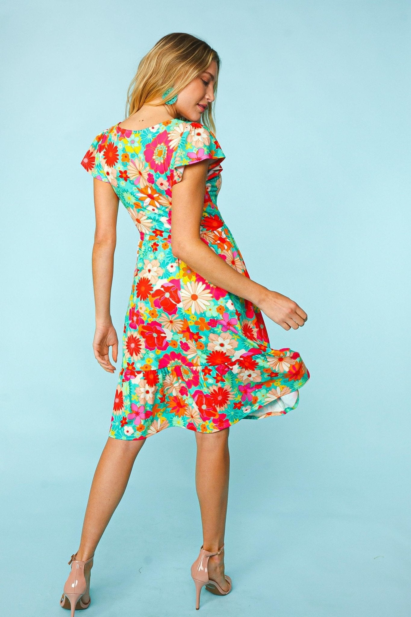 Haptics Floral Square Neck Short Sleeve Dress - Bitsy Gypsy Boutique