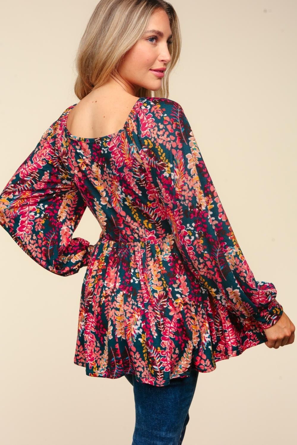 Haptics Full Size Peplum Floral Square Neck Blouse - Bitsy Gypsy Boutique