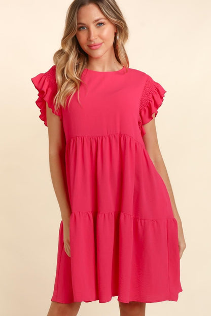 Haptics Full Size Smocking Ruffle Short Sleeve Dress with Pockets - Bitsy Gypsy Boutique