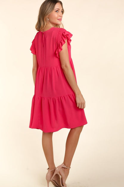 Haptics Full Size Smocking Ruffle Short Sleeve Dress with Pockets - Bitsy Gypsy Boutique