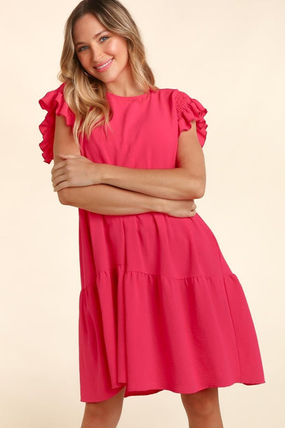 Haptics Full Size Smocking Ruffle Short Sleeve Dress with Pockets - Bitsy Gypsy Boutique