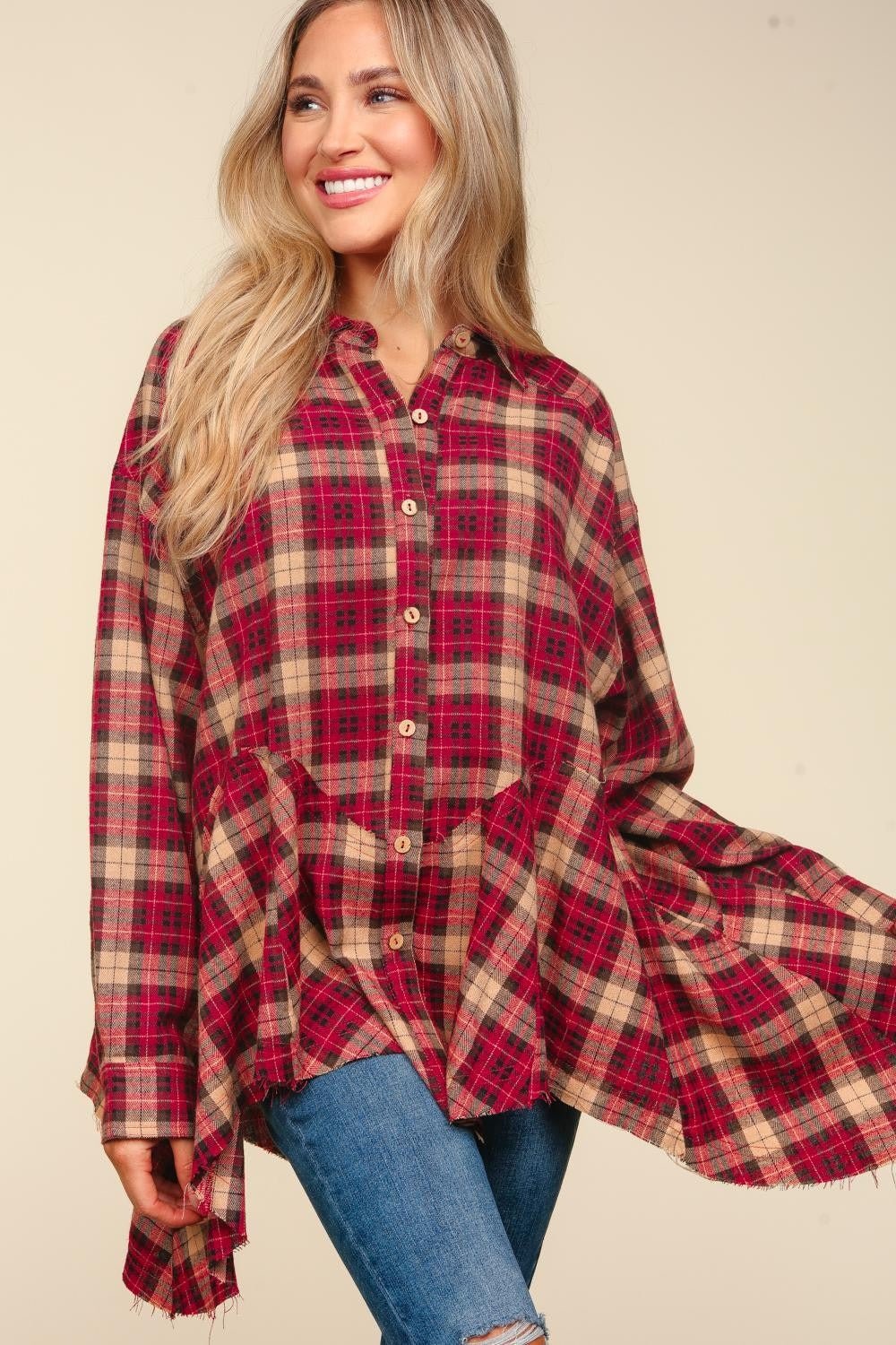 Haptics Plaid Button Down Sharkbite Shirt - Bitsy Gypsy Boutique