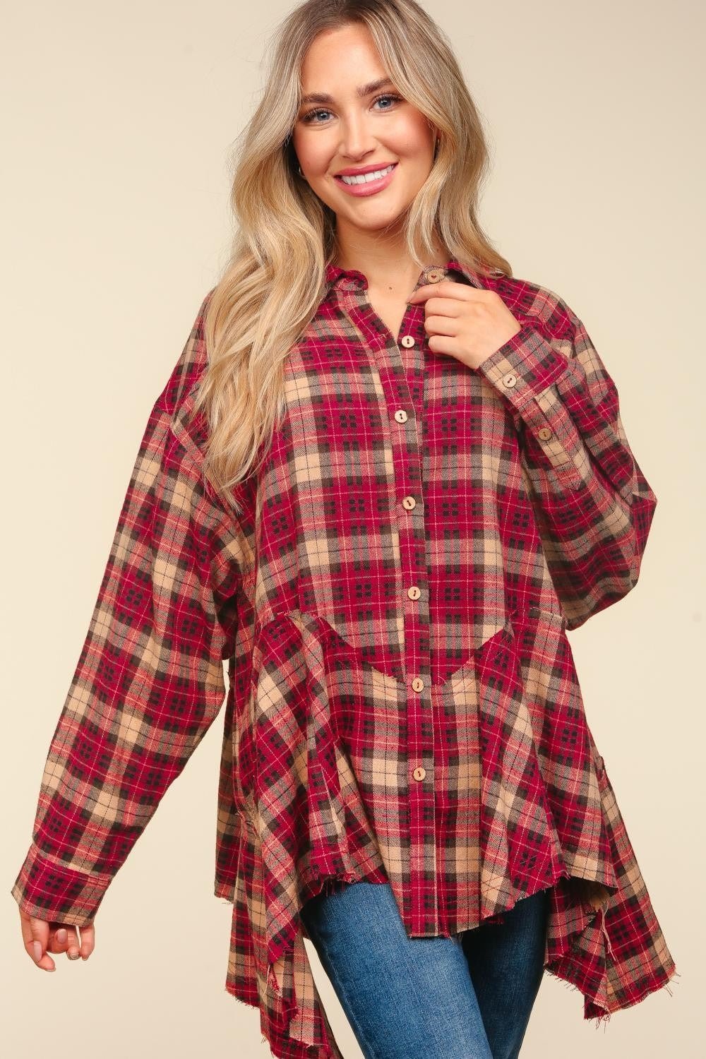 Haptics Plaid Button Down Sharkbite Shirt - Bitsy Gypsy Boutique