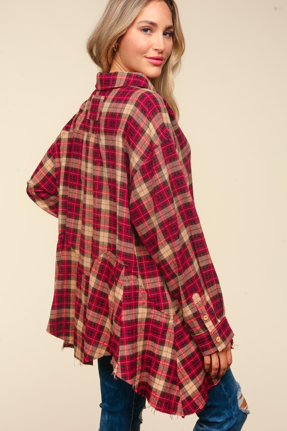 Haptics Plaid Button Down Sharkbite Shirt - Bitsy Gypsy Boutique