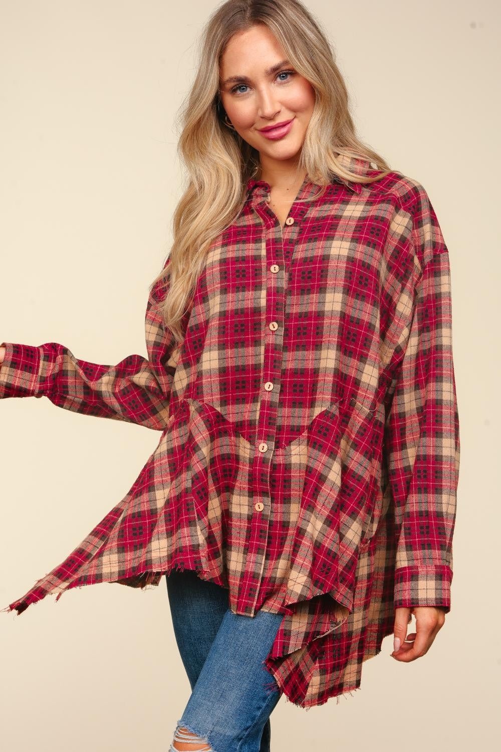 Haptics Plaid Button Down Sharkbite Shirt - Bitsy Gypsy Boutique