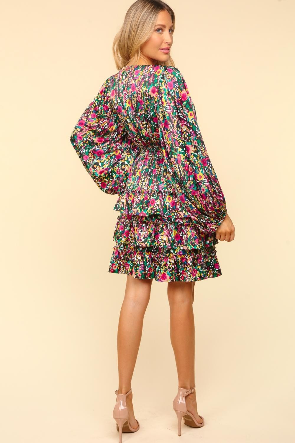 Haptics V - Neck Satin Floral Layered Dress - Bitsy Gypsy Boutique