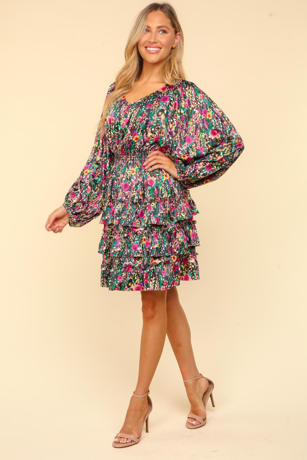 Haptics V - Neck Satin Floral Layered Dress - Bitsy Gypsy Boutique