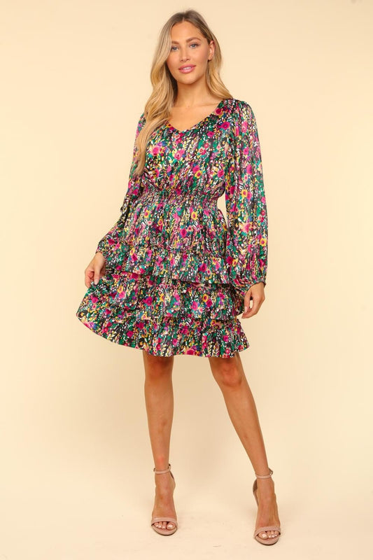 Haptics V - Neck Satin Floral Layered Dress - Bitsy Gypsy Boutique