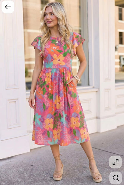 Head Turning Blooms Flutter Sleeve Midi Dress - Bitsy Gypsy Boutique