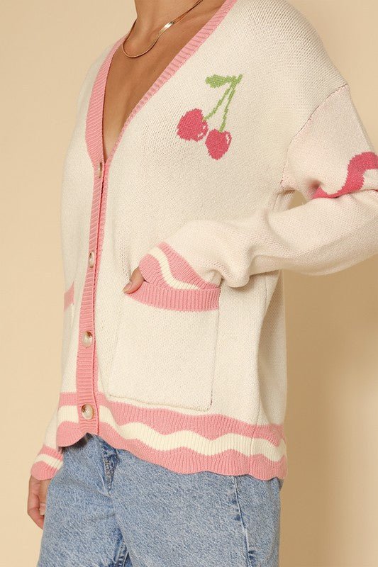 Heart cherry varsity knit cardigan - Bitsy Gypsy Boutique