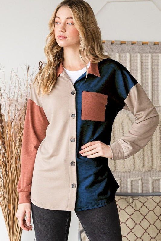 Heimish Full Size Color Block Button Down Shirt - Bitsy Gypsy Boutique