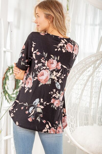 Heimish Full Size Crisscross Neck Floral Babydoll Top Plus Size - Bitsy Gypsy Boutique