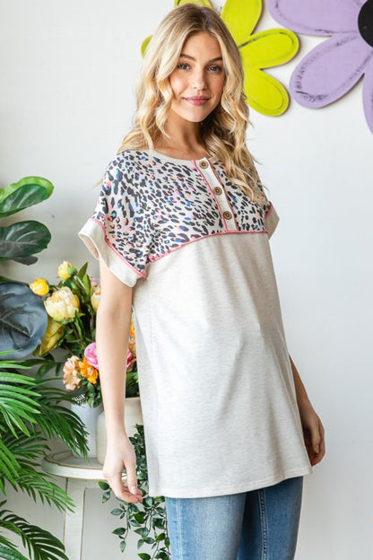Heimish Full Size Exposed Seam Leopard Short Sleeve T-Shirt - Bitsy Gypsy Boutique
