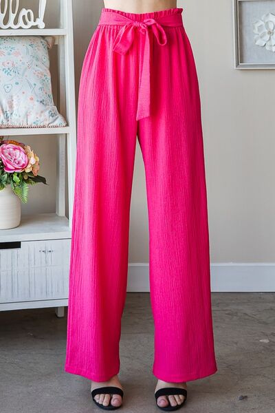 Heimish Full Size Front Tie Pants with Paperbag Waistband Plus Size - Bitsy Gypsy Boutique