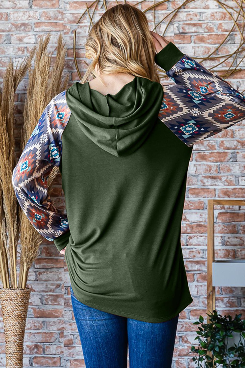 Heimish Full Size Half Button Printed Long Sleeve Hooded Top - Bitsy Gypsy Boutique