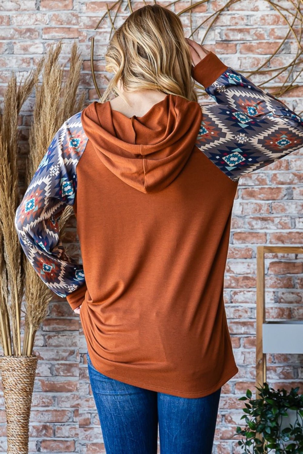 Heimish Full Size Half Button Printed Long Sleeve Hooded Top - Bitsy Gypsy Boutique