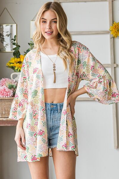 Heimish Full Size Multi Color Floral Open Cardigan Plus Size - Bitsy Gypsy Boutique