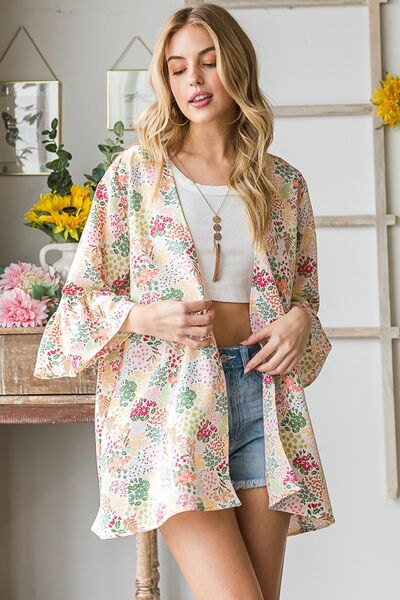 Heimish Full Size Multi Color Floral Open Cardigan Plus Size - Bitsy Gypsy Boutique
