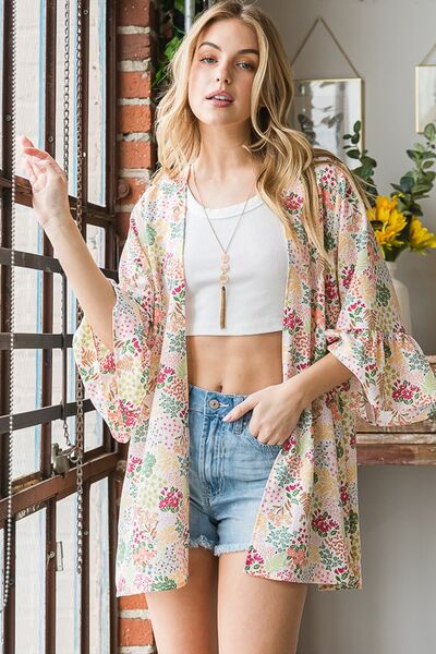 Heimish Full Size Multi Color Floral Open Cardigan Plus Size - Bitsy Gypsy Boutique