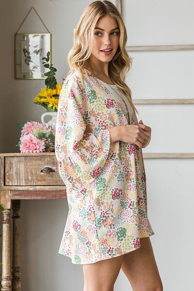 Heimish Full Size Multi Color Floral Open Cardigan Plus Size - Bitsy Gypsy Boutique