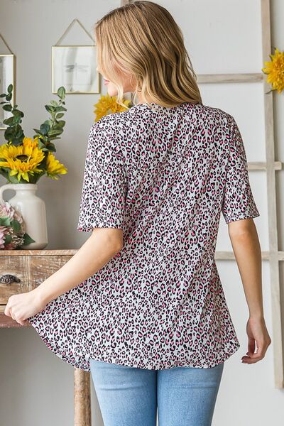 Heimish Full Size Short Sleeve Crisscross Animal Babydoll Top Plus Size - Bitsy Gypsy Boutique