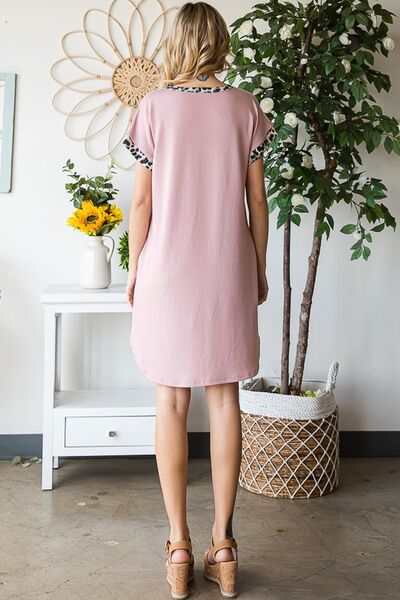 Heimish Full Size Solid Color Block and Animal Mini Dress Plus Size - Bitsy Gypsy Boutique