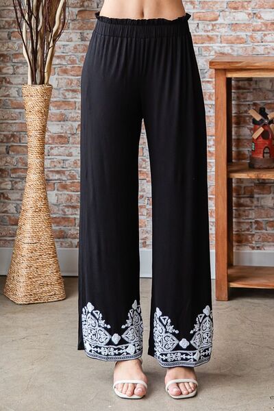 Heimish Full Size Solid Damask Casual Pants Plus Size - Bitsy Gypsy Boutique