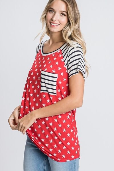 Heimish Full Size Star & Striped Round Neck Short Sleeve T-Shirt Plus Size - Bitsy Gypsy Boutique