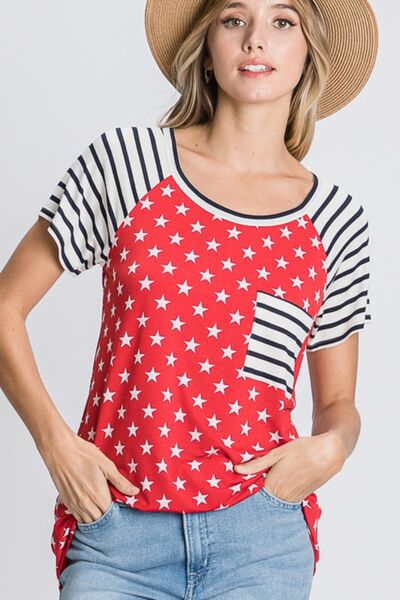 Heimish Full Size Star & Striped Round Neck Short Sleeve T-Shirt Plus Size - Bitsy Gypsy Boutique