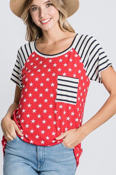 Heimish Full Size Star & Striped Round Neck Short Sleeve T-Shirt Plus Size - Bitsy Gypsy Boutique