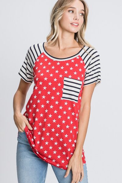 Heimish Full Size Star & Striped Round Neck Short Sleeve T-Shirt Plus Size - Bitsy Gypsy Boutique