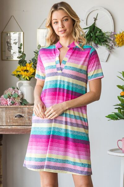 Heimish Full Size Striped Short Sleeve Mini Tee Dress Plus Size - Bitsy Gypsy Boutique