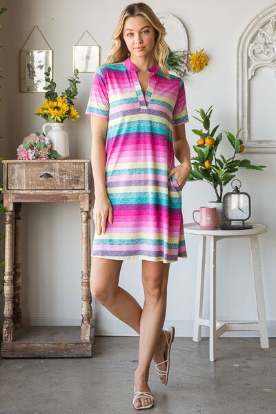 Heimish Full Size Striped Short Sleeve Mini Tee Dress Plus Size - Bitsy Gypsy Boutique